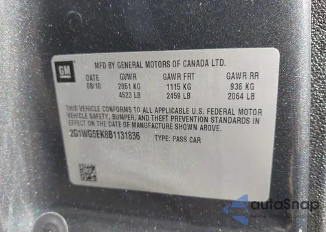 2011 Chevrolet Impala Lt from USA, damaged, VIN 2G1WG5EK8B1131836